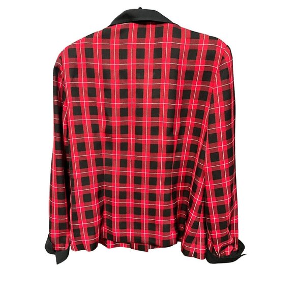 Henry Lee Womens Button Front Shirt Red Black Plaid Cuff Sleeve Stretch Sz 12 - Picture 2 of 8